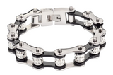 Lady's Motorcycle Bike Chain Stainless Steel Bracelet Silver and Black SB131