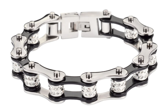 Lady's Motorcycle Bike Chain Stainless Steel Bracelet Silver and Black SB131