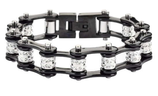 Biker Jewelry Ladies Motorcycle Bike Chain Stainless Steel Tennis Bracelet Black & Black SB132