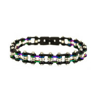 Ladies Motorcycle Bike Chain Bracelet Stainless Steel Black and Rainbow SB134
