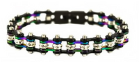 Ladies Motorcycle Bike Chain Bracelet Stainless Steel Black and Rainbow SB134