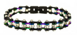 Ladies Motorcycle Bike Chain Bracelet Stainless Steel Black and Rainbow SB134