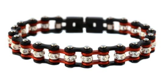 Ladies Motorcycle Mini Biker Bracelet Stainless Steel Black & Red SB137