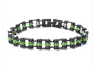 8mm Black & Green Stones Ladies Bike Chain Bracelet SB139