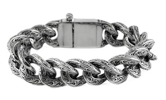 Men's 18mm Tattoo Cuban Link Designer Bracelet Stainless Steel SB143
