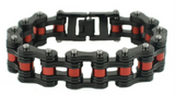 Men's Motorcycle Bike Chain Bracelet Stainless Steel Black and Red SB146