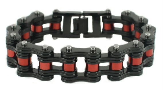 Men's Motorcycle Bike Chain Bracelet Stainless Steel Black and Red SB146