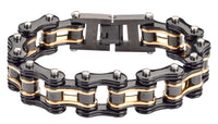 Biker Jewelry's Men's Motorcycle Bike Chain Bracelet Stainless Steel Black & Gold SB149
