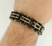Biker Jewelry's Men's Motorcycle Bike Chain Bracelet Stainless Steel Black & Gold SB149