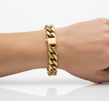Men’s 12mm Gold Tone Satin Finish Curb Link Bracelet Bold Classic Style SB14
