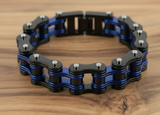 Men's 16mm Black/Blue Bike Chain Bracelet Double Link Stainless Steel Police Edition<br>SB150