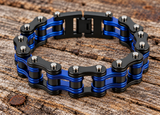 Men's 16mm Black/Blue Bike Chain Bracelet Double Link Stainless Steel Police Edition<br>SB150
