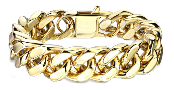 12mm Stainless Steel Bracelet Designer Cuban Link Gold Tone 3 lengths SB236