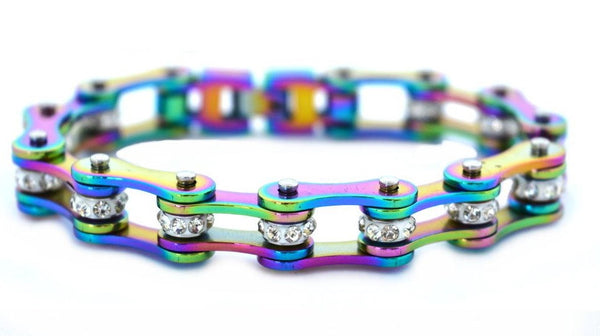 Biker Jewelry's Ladies Bike Chain Stainless Steel Bracelet Rainbow Heavy Metal Jewelry SB154