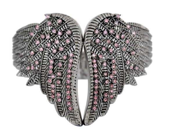 Ladies Biker Jewelry Cuff / Bangle Bracelet Pink Crystals Stainless Steel SP157