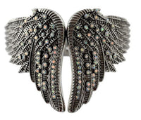 Biker Jewelry Ladies Heart Wings Biker Bangle Bracelet Iridescent Crystals SB158