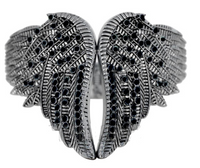 Biker Jewelry Ladies Angel Wings Biker Bangle Bracelet Black Ice Stainless Steel SB159