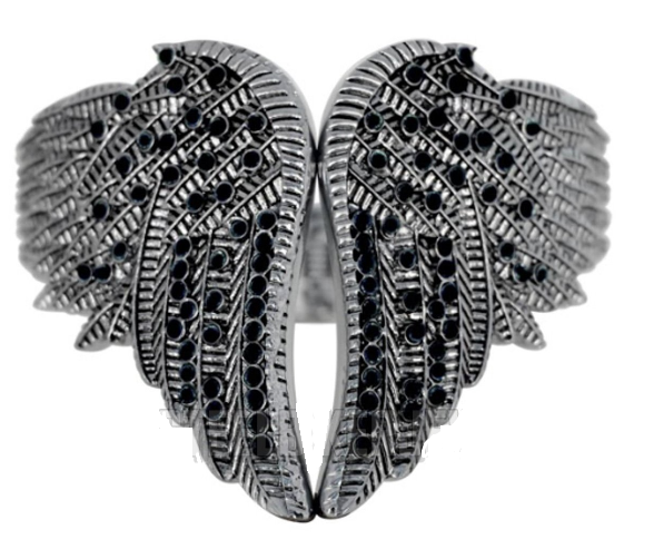 Biker Jewelry Ladies Angel Wings Biker Bangle Bracelet Black Ice Stainless Steel SB159