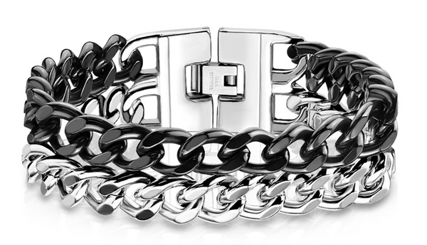 Biker Jewelry Men's Dual Two-color Stainless Bracelet SB15
