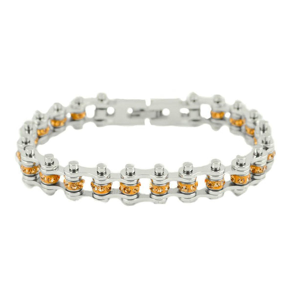November Citrine Ladies Motorcycle Mini Bike Chain Bracelet Stainless Steel SB164