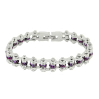 Ladies Motorcycle Mini Birthstone Bike Chain Bracelet Stainless Steel February Amethyst SB165