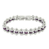 Ladies Motorcycle Mini Birthstone Bike Chain Bracelet Stainless Steel February Amethyst SB165