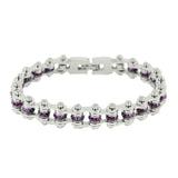 Ladies Motorcycle Mini Birthstone Bike Chain Bracelet Stainless Steel February Amethyst SB165