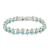 Biker Jewelry's Women's Bike Chain Stainless Steel Bracelet March Birthstone SB166