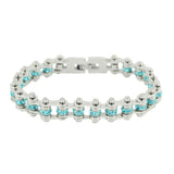 Biker Jewelry's Women's Bike Chain Stainless Steel Bracelet March Birthstone SB166