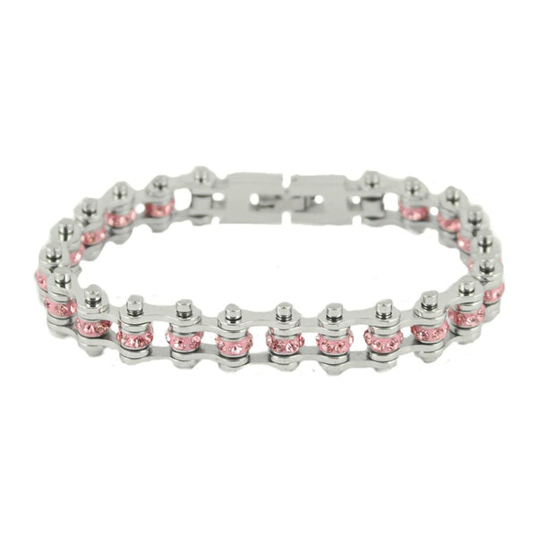 Biker Jewelry Ladies Mini Motorcycle Bike Chain Bracelet Stainless Steel October Birthstone SB167