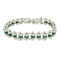 Biker Jewelry's Ladies Mini Bike Chain Stainless Steel Bracelet May Edition Emerald Imitation Crystals SB169