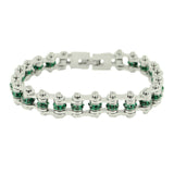 Biker Jewelry's Ladies Mini Bike Chain Stainless Steel Bracelet May Edition Emerald Imitation Crystals SB169
