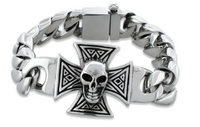 Cuban Link Iron Cross & Skull Stainless Steel Men's Bracelet SB16