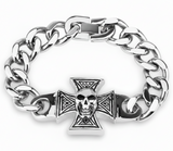 Cuban Link Iron Cross & Skull Stainless Steel Men's Bracelet SB16