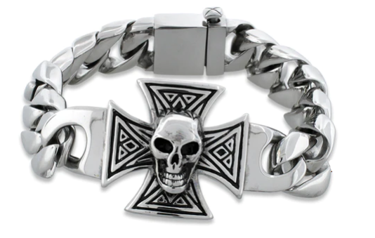 Cuban Link Iron Cross & Skull Stainless Steel Men's Bracelet SB16