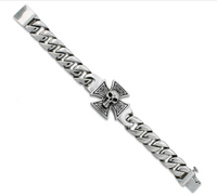 Cuban Link Iron Cross & Skull Stainless Steel Men's Bracelet SB16