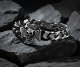 Cuban Link Iron Cross & Skull Stainless Steel Men's Bracelet SB16