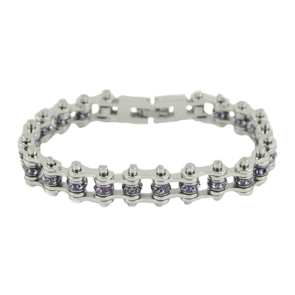 Biker Jewelry's Ladies Mini Bike Chain Stainless Steel Bracelet June Alexandrite SB170