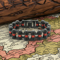 Firefighter Gent's Motorcycle Bike Chain Bracelet Stainless Steel Black & Red SB178