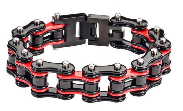 Firefighter Motorcycle Bike Chain Bracelet Stainless Steel Black & Red SB178