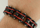 Firefighter Motorcycle Bike Chain Bracelet Stainless Steel Black & Red SB178