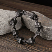 Heavy Metal Jewelry Men's Piston Skull Link Biker Bracelet Stainless Steel Gunmetal SB179