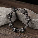 Heavy Metal Jewelry Men's Piston Skull Link Biker Bracelet Stainless Steel Gunmetal SB179