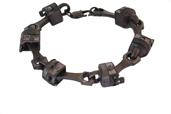 Heavy Metal Jewelry Men's Piston Skull Link Biker Bracelet Stainless Steel Gunmetal SB179