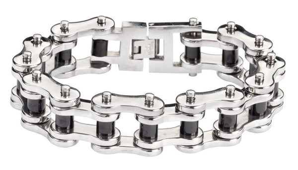 Biker Jewelry's Men's Motorcycle Bike Chain Bracelet Stainless Steel Silver & Black SB181