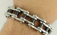 Biker Jewelry's Men's Motorcycle Bike Chain Bracelet Stainless Steel Silver & Black SB181