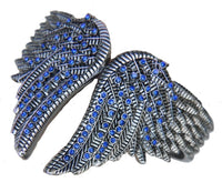 Biker Jewelry Ladies Angel Wings Cuff/Bangle/Bracelet Blue Stones Stainless Steel SB183