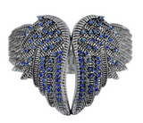 Biker Jewelry Ladies Angel Wings Cuff/Bangle/Bracelet Blue Stones Stainless Steel SB183