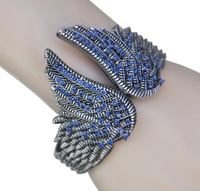 Biker Jewelry Ladies Angel Wings Cuff/Bangle/Bracelet Blue Stones Stainless Steel SB183