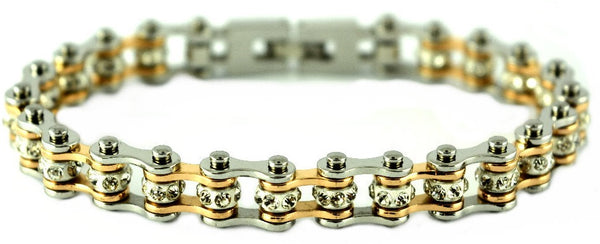 Biker Jewelry Silver & Rose Gold Ladies Motorcycle Mini Bike Chain Bracelet Stainless Steel SB185